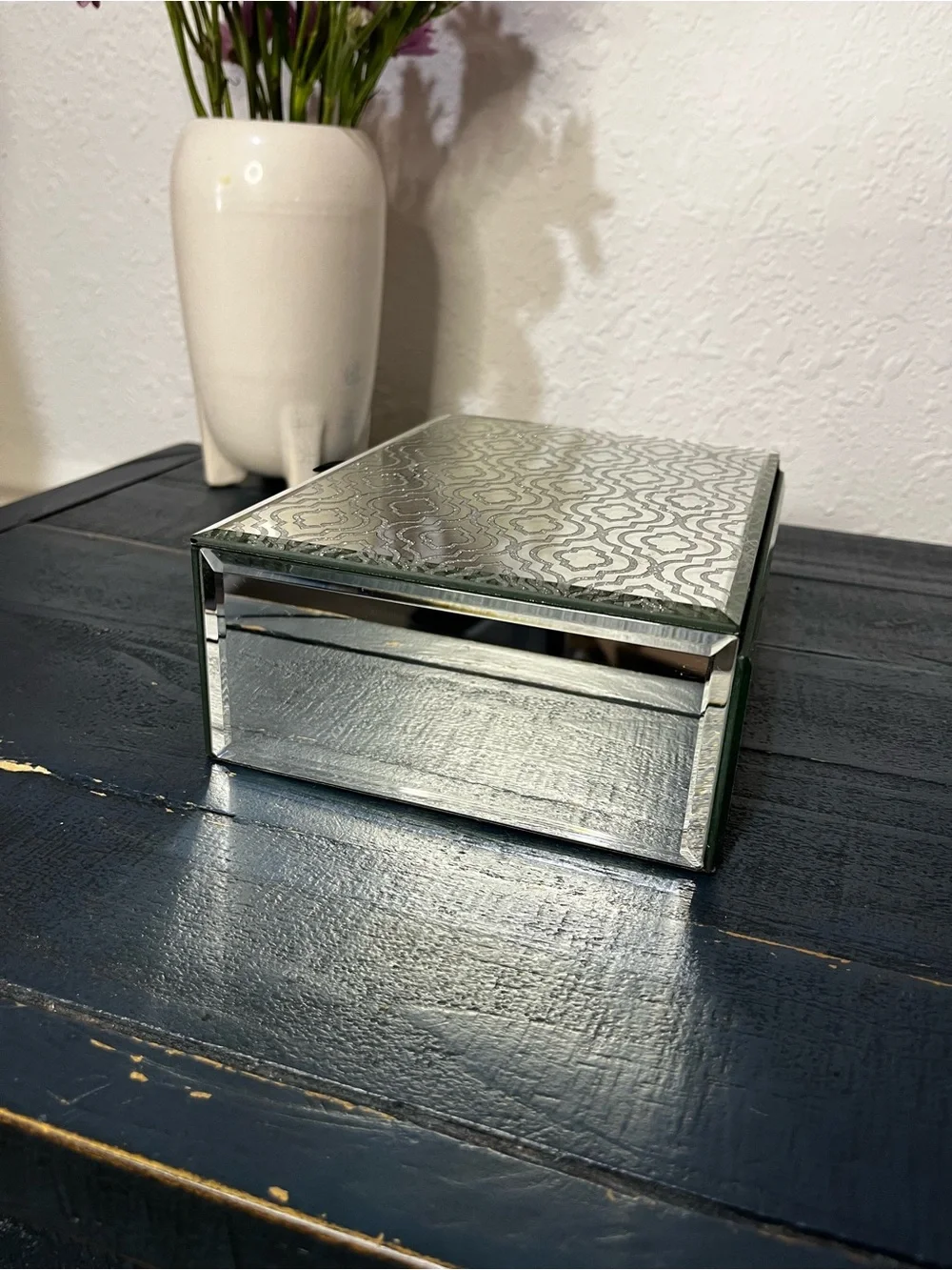 Mirrored Decorative Jewelry Box - Silver